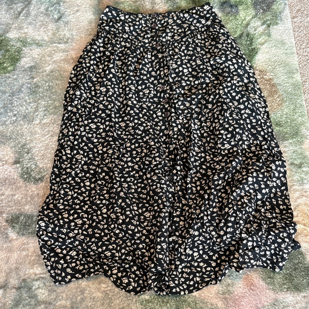 Free People Black Floral Midi Skirt